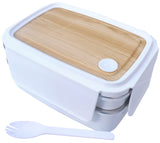 Spanker Wood Double Decker Finish Lunch Box Thermal Stainless Steel Insulation Box Tableware Set Portable Tiffin Box for Kid Adult Student Children Keep Food - 1400 ML - White