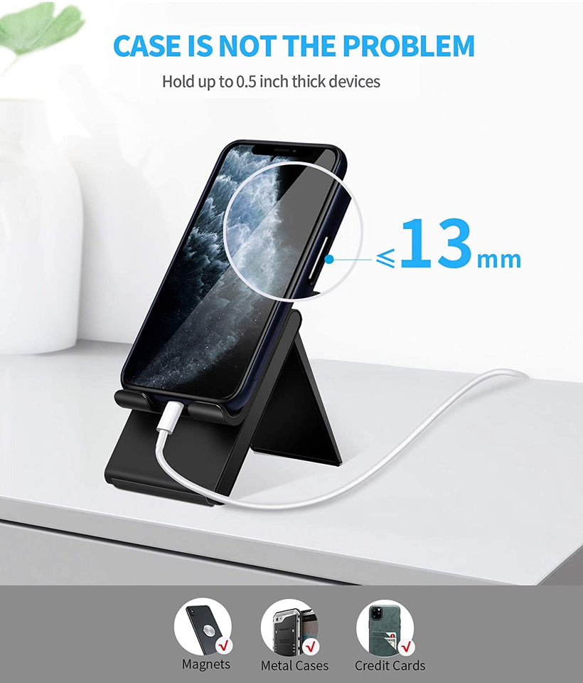 Spanker Mobile Cell Phone Stand Adjustable Foldable Portable Holder Cradle,Phone Dock for Desk Table,Compatible with Phone 11 Pro xs xr x se 8 All Android Smartphones- Black
