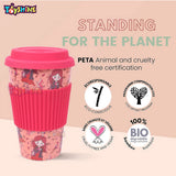 Toyshine Nature's Cup - Bamboo Kids Drinking Cups Mug with Silicone Grip Cups, Dinnerware Set, Toddler Cup, Dishwasher Safe 400 ML - Dark Pink