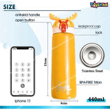 Toyshine Dear Shape Edition Insulated SUS 304 Kids Water Bottle Spill Valve Silicone Handle, Pop Button, BPA Free for Kids School, Children's Drinkware - 440 ML - Yellow