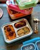 Spanker 800ML Stainless Steel Insulation Portable BPA Free Leak-Proof 3 Grid Capacity Bento Lunch Box for Kid Adult Student Children - Pink
