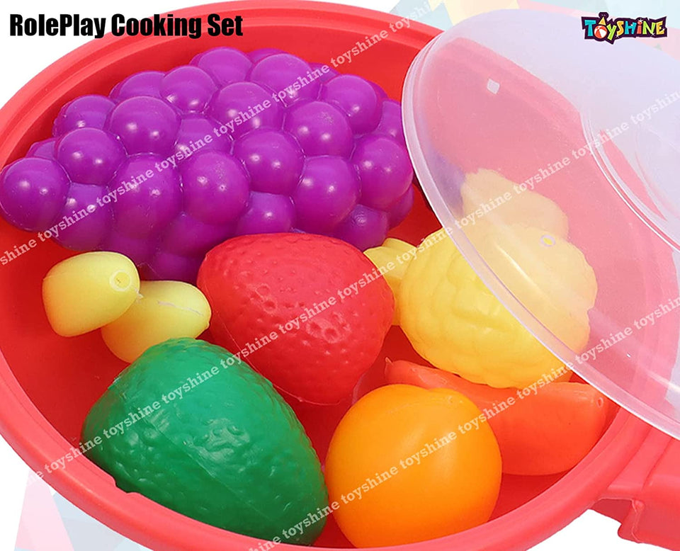 Toyshine 8 Pcs Fruits Play Toy Set with Pan | Pretend Play Food Cooking Toy for Kids Learning Educational Toys for Boys Girls Toddler 3-6 Years