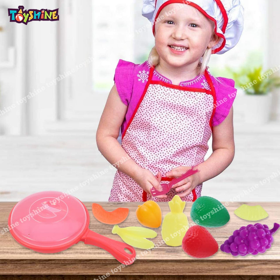 Toyshine 8 Pcs Fruits Play Toy Set with Pan | Pretend Play Food Cooking Toy for Kids Learning Educational Toys for Boys Girls Toddler 3-6 Years