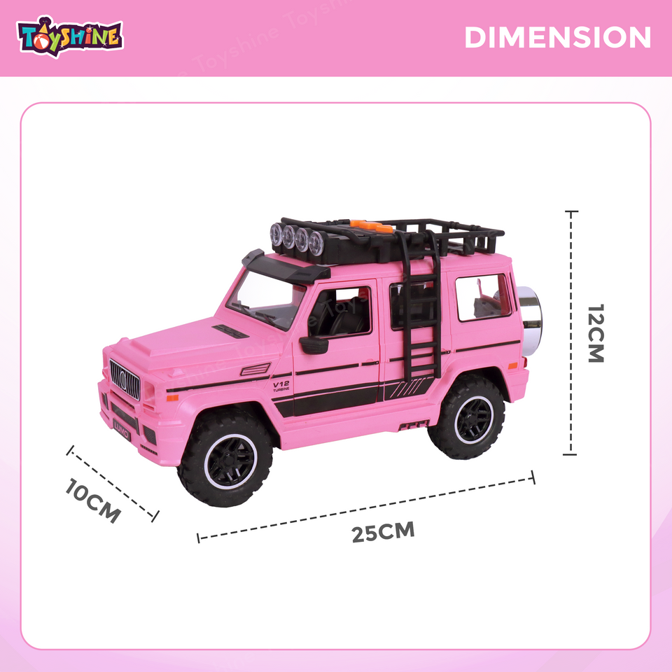 Toyshine 24*10cm Friction Powered Jeep with Music and Lights Smooth Push and Go Pretend Play Toy Car inbuilt with Doors Openable Feature Great Gift for Girls- Pink