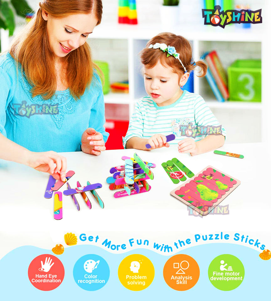 Toyshine Combo Pack of 6 Sets Fruit Wooden Jigsaw Puzzles Pattern Blocks Preschool Montessori Educational Toys Birthday Return Gift Party Favor for Kids (48 Puzzles, 8 Puzzles in Each Pack)