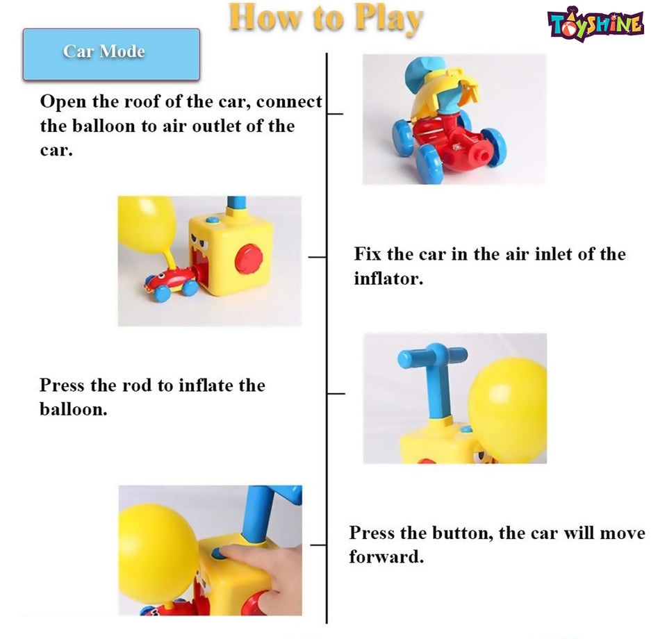 Toyshine Balloon Powered Cars Balloon Racers with Manual Balloon Pump for Kids Boys Girls 3+
