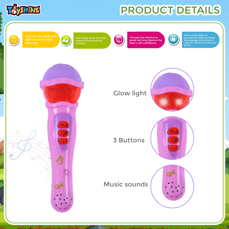 Toyshine Musical Microphone Singing Mic Toy with Lights and Clear Sound - Pink