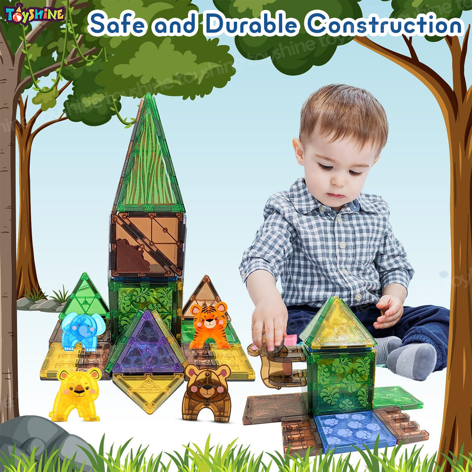 Toyshine 27 Pc Jungle Theme Magnetic Tiles Building Block Constructing & Creative Learning Educational Toy Stem Kit for 3+ yrs