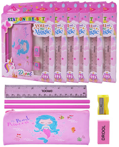 Toyshine Pack of 6 Mermaid Stationary Set - Colors Pencil Box Sharpeners Pencils Birthday Party Return Gift Party Favor for kids-Pink