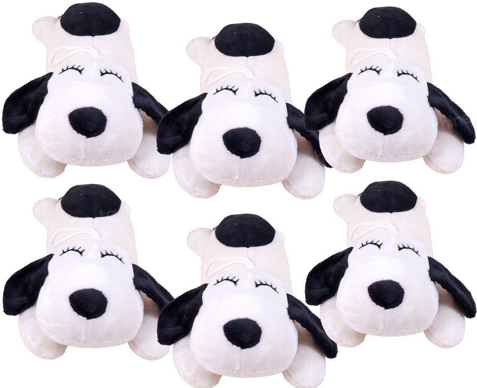 Toyshine Pack of 6 Soft Toy for Kids Boy Girl Baby | Soft Feather Cotton Fabric, Sleeping Dog, Off White Black, 24 Cms, Return Gift Set