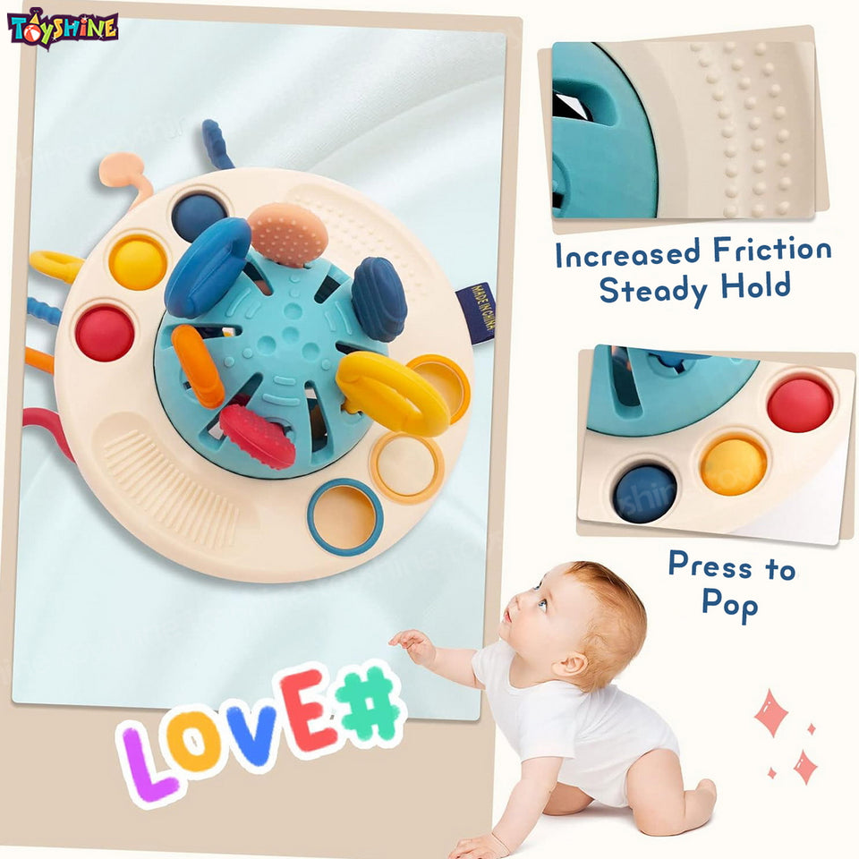 Toyshine Baby Ellie Sensory Montessori Food Grade Silicone Pull String Activity Toy for Teething Play Adventure Travel-Friendly Perfect for 6+ Months - UFO