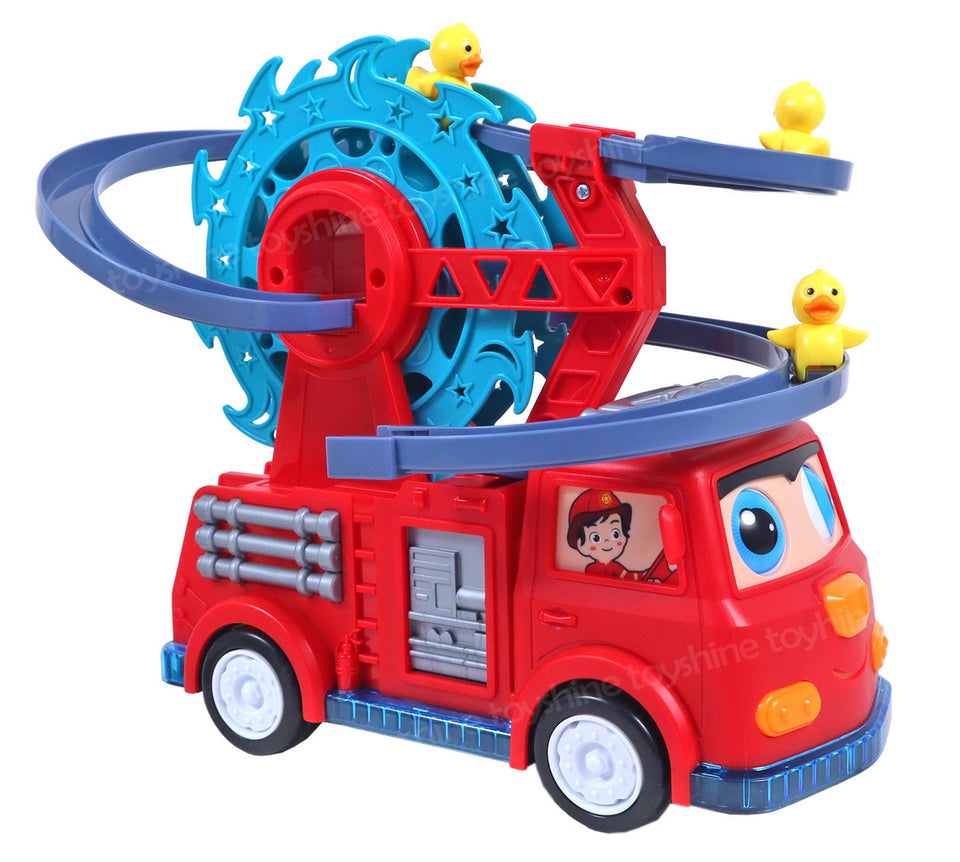 Toyshine 2 in 1 Fire Engine Slide Toy Set with Automatic Slide Down Duck Race Track Toy