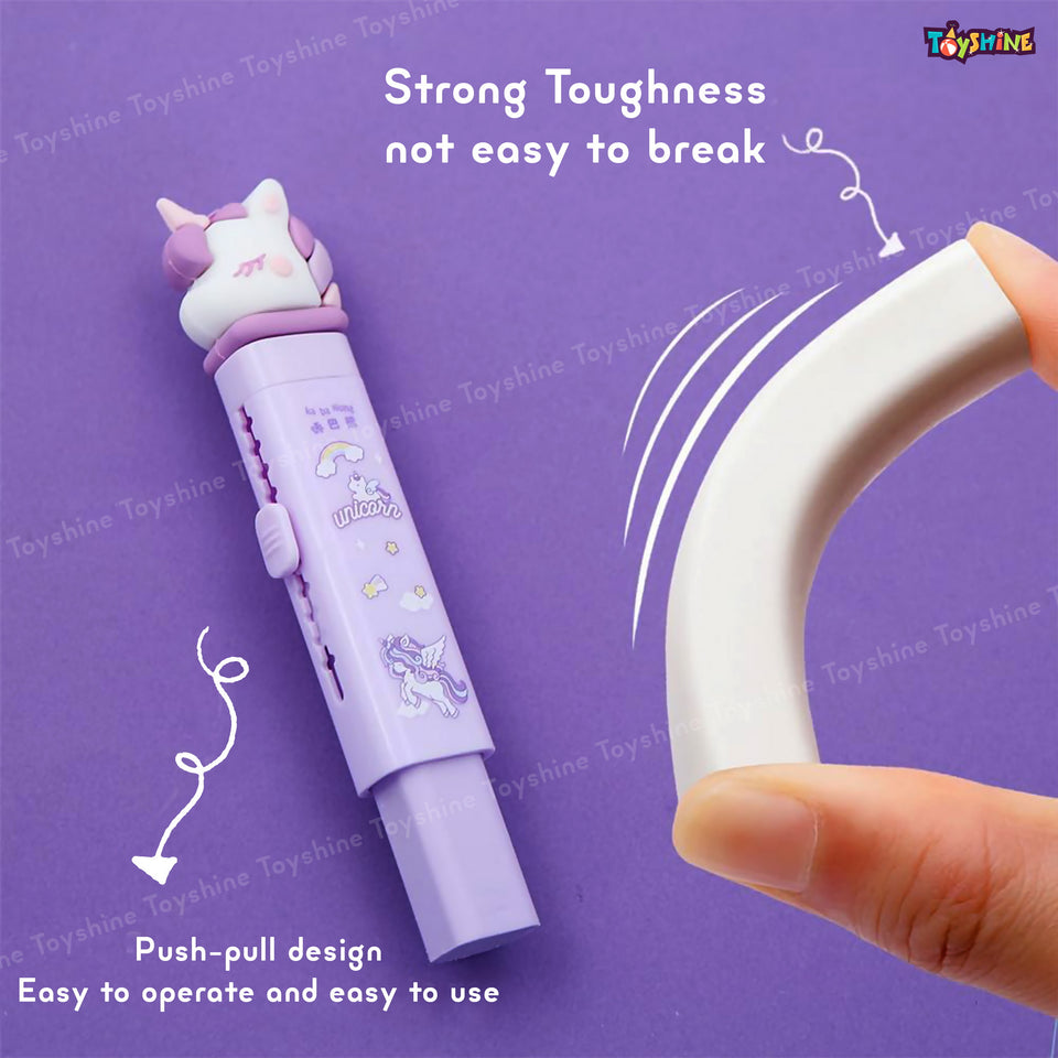 Toyshine 12 Pc Dynamic Push-Pull Design Retractable Shape Unicorn Expandable Erasers with Refill Eraser for Kids Boys Girls School Supplies