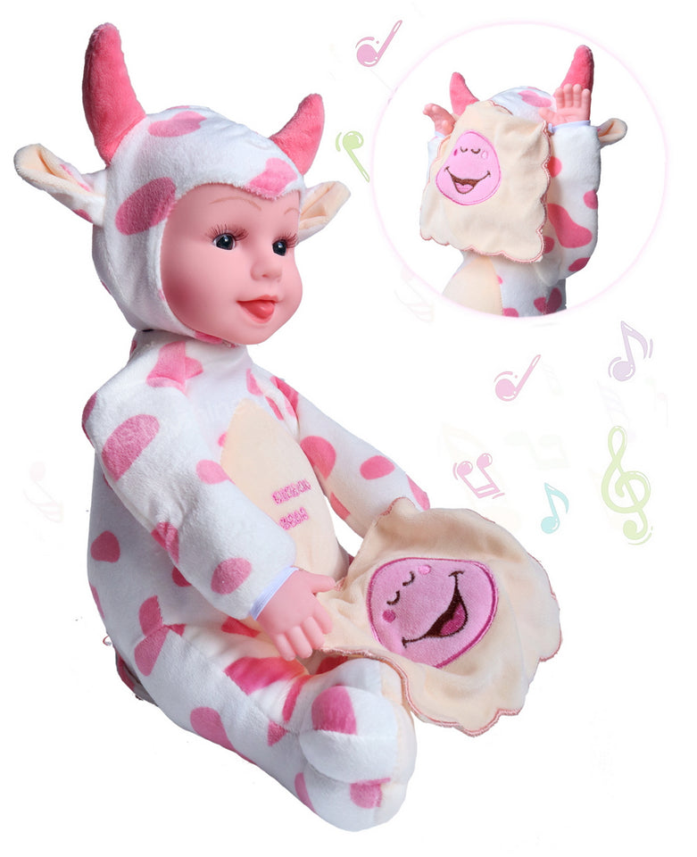 Toyshine Peek-A-Boo Laughing Plush Stuffed Cow Animal, 12 Inches, White