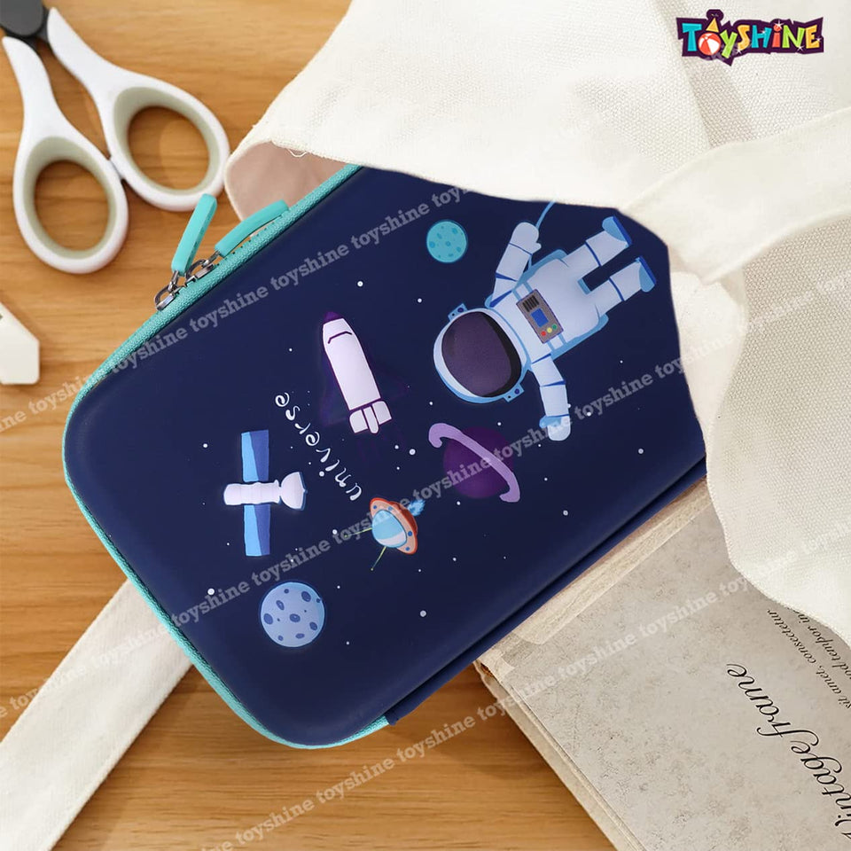 Toyshine Astronaut Space Theme 3D EVA Hardtop Pencil Case with Compartments - Kids Large Capacity School Supply Organizer Students Stationery Box - Girls Boys Pen Pouch, Blue