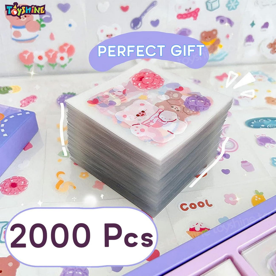 Toyshine 2000 Pcs Waterproof Vinyl Transparent Stickers, Washi Kawaii Fun Stickers for Water Bottle Laptop Scrapbook Journaling, 200 Sheets Stickers Boxed Gift Gifts for Kids Teens Girls Boys - C