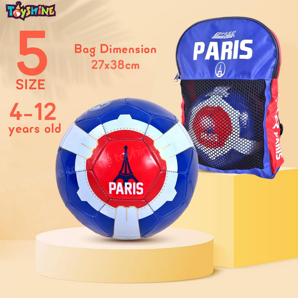 Toyshine Speed-Up Paris Football Soccer with Bag and Pump,Size 5, 4-12 Year -Multicolor
