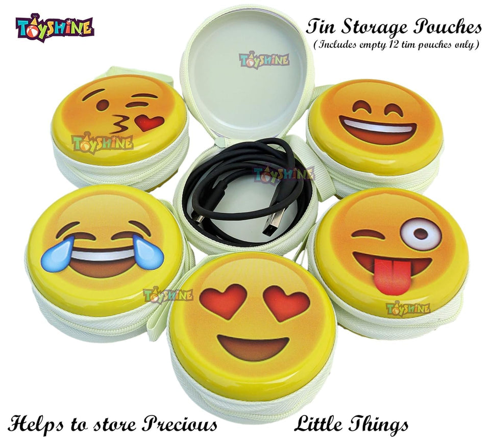 Toyshine Smiley Emoji Metal Tin Pouch for Earphone, Coins, Birthday Return Gifts (Pack of 30)