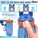 Toyshine Bunny Kids Water Bottle With Straw - Spill Proof Straw Valve, Pop Button, BPA Free Water Bottle for Kids School - Featuring Soft Silicone Handle Grip - Children's Drinkware - 550 ML - Blue