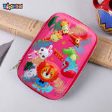 Toyshine Animal Kingdom Hardtop Pencil Case With Compartments - Kids Large Capacity School Supply Organizer Students Stationery Box - Girls Boys Pen Pouch- Dark Pink - Ethylene Vinyl Acetate (EVA)