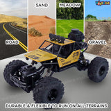 Toyshine 1:12 Scale 27Mhz Smoke Rock Crawler Monster RC Truck with Booster Spray Function All Terrain Stunt Racing Car Rechargeable Indoor Outdoor Toy Car - Golden