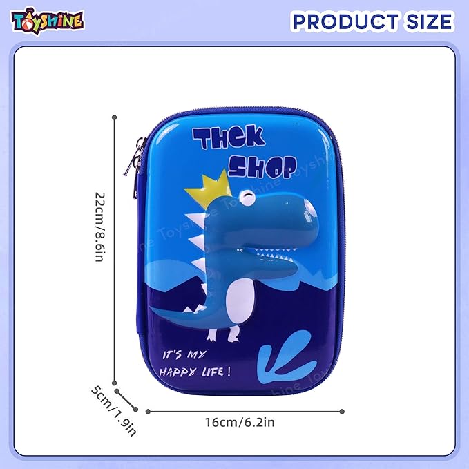 Toyshine Blue Mauve Dinosaur Hardtop Pencil Case with Compartments - Kids Large Capacity School Supply Organizer Students Stationery Box - Girls Boys Pen Pouch - B