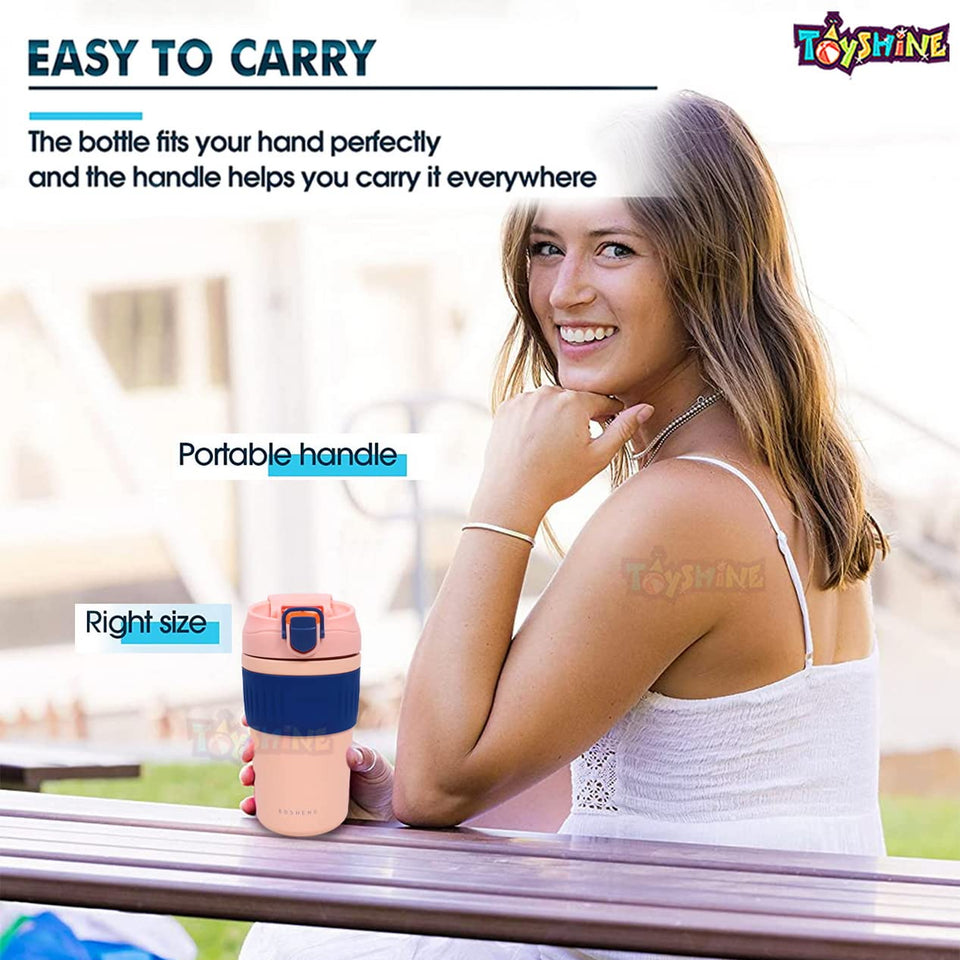 Toyshine Basic Handy Bottle Hot Cold Stainless Steel 304 Water Bottle for Kids, Adults Double Walled Flask Metal Thermos, Spill Proof Closure, BPA Free for School Home, Drinkware, 480 ML, Blue
