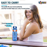 Toyshine Bunny Kids Water Bottle With Straw - Spill Proof Straw Valve, Pop Button, BPA Free Water Bottle for Kids School - Featuring Soft Silicone Handle Grip - Children's Drinkware - 550 ML - Blue