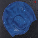 Spanker Unisex Swim Cap with 3D Ear Protection, Durable Flexible Silicone Swimming Hat for Short/Long Hair with Ear Plugs&Nose Clip, Dark Blue SSTP
