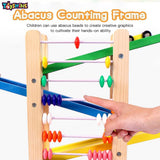 Toyshine Wooden Racer Ramp Toy with 4 Car Ramps, 4 Mini Cars & Abacus – Wood Race Track for 3-5 Year, Boys & Girls –Educational Vehicle Toys- Multi Color