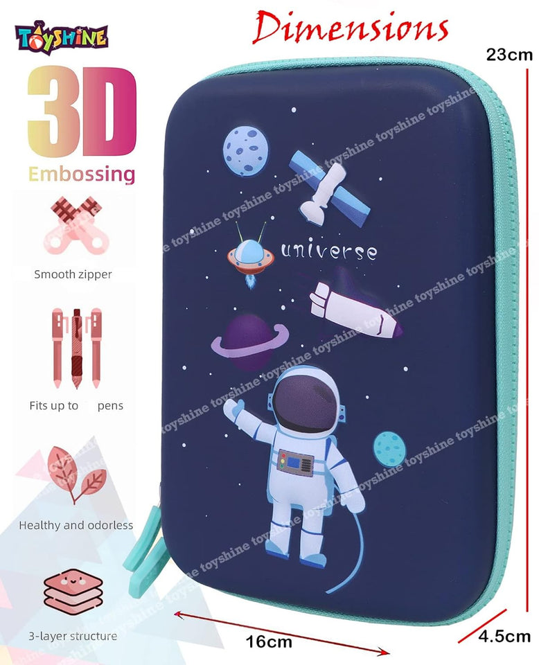 Toyshine Astronaut Space Theme 3D EVA Hardtop Pencil Case with Compartments - Kids Large Capacity School Supply Organizer Students Stationery Box - Girls Boys Pen Pouch, Blue