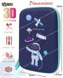 Toyshine Astronaut Space Theme 3D EVA Hardtop Pencil Case with Compartments - Kids Large Capacity School Supply Organizer Students Stationery Box - Girls Boys Pen Pouch, Blue