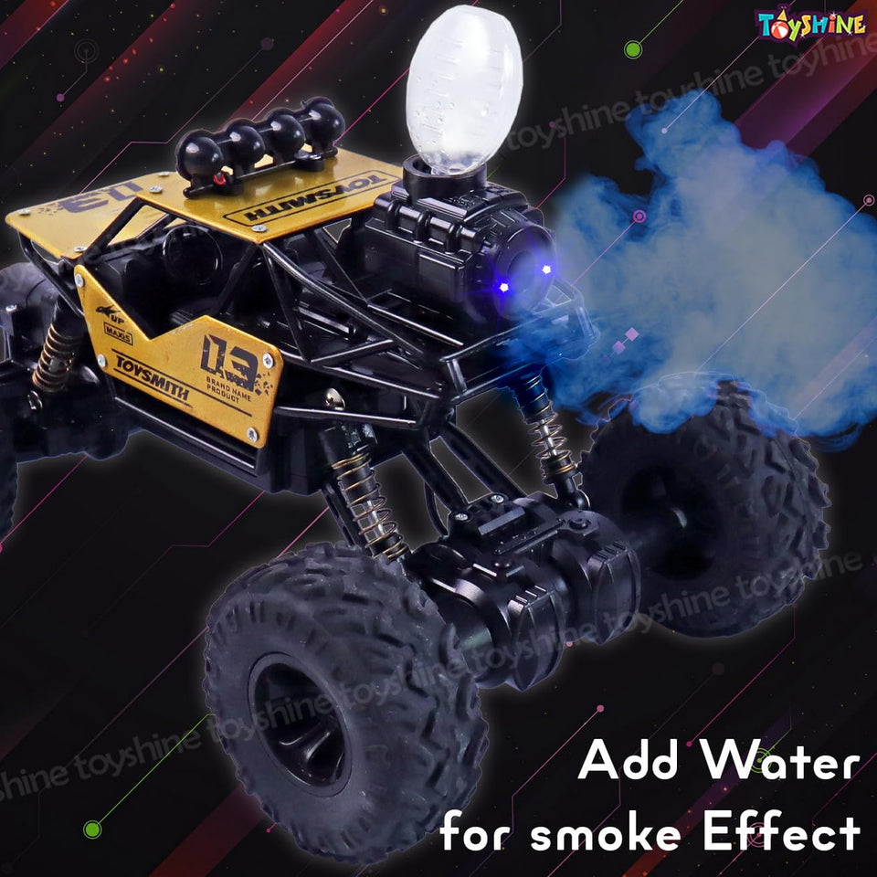 Toyshine 1:12 Scale 27Mhz Smoke Rock Crawler Monster RC Truck with Booster Spray Function All Terrain Stunt Racing Car Rechargeable Indoor Outdoor Toy Car - Golden