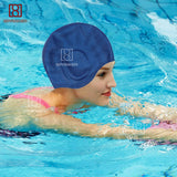 Spanker Unisex Swim Cap with 3D Ear Protection, Durable Flexible Silicone Swimming Hat for Short/Long Hair with Ear Plugs&Nose Clip, Dark Blue SSTP