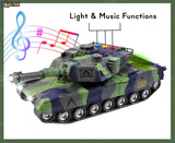 Toyshine 1:16 Scale Friction Powered Army Tank Vehicle with Lights and Sounds, Pretend War & Action Toy for Kids, Green