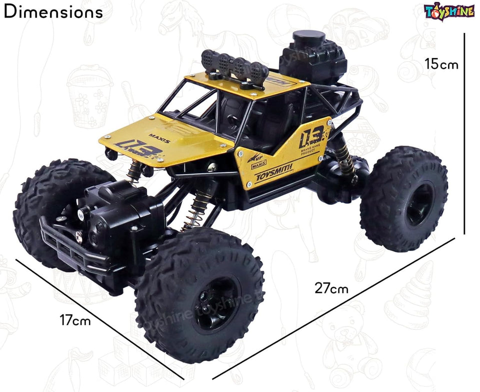 Toyshine 1:12 Scale 27Mhz Smoke Rock Crawler Monster RC Truck with Booster Spray Function All Terrain Stunt Racing Car Rechargeable Indoor Outdoor Toy Car - Golden