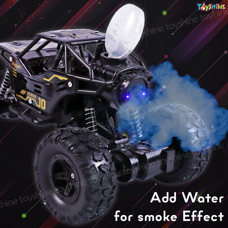Toyshine 1:16 Scale 27Mhz Smoke Rock Crawler Monster RC Truck with Booster Spray Function All Terrain Stunt Racing Car Rechargeable Indoor Outdoor Toy Car - Black