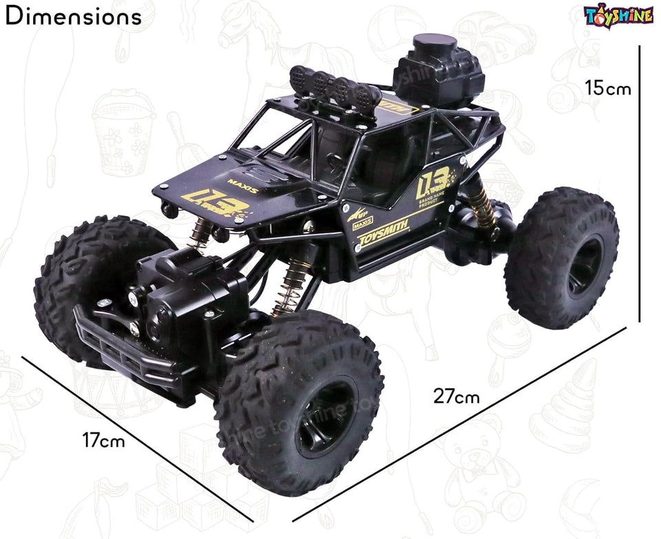 Toyshine 1:12 Scale 27Mhz Smoke Rock Crawler Monster RC Truck with Booster Spray Function All Terrain Stunt Racing Car Rechargeable Indoor Outdoor Toy Car - Black