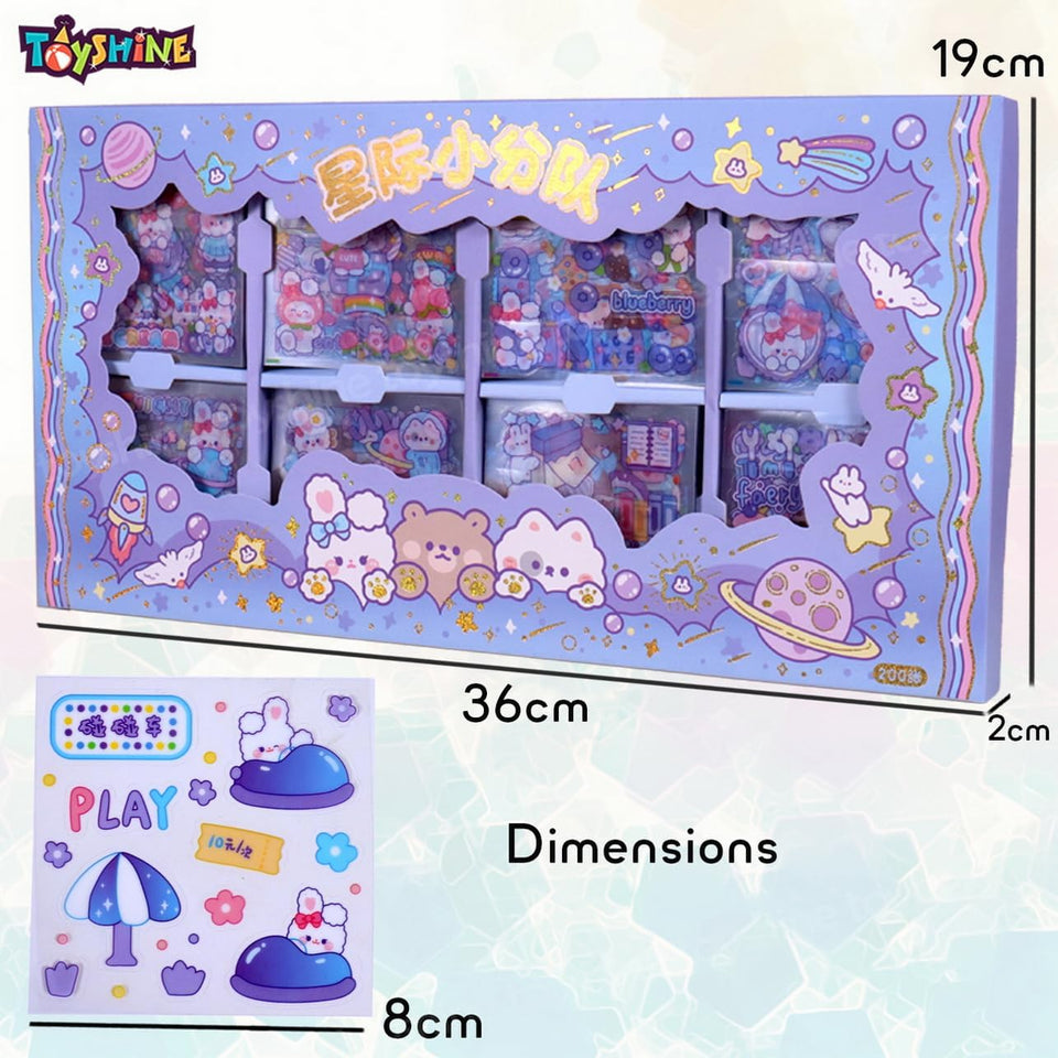 Toyshine 2000 Pcs Waterproof Vinyl Transparent Stickers, Washi Kawaii Fun Stickers for Water Bottle Laptop Scrapbook Journaling, 200 Sheets Stickers Boxed Gift Gifts for Kids Teens Girls Boys - C