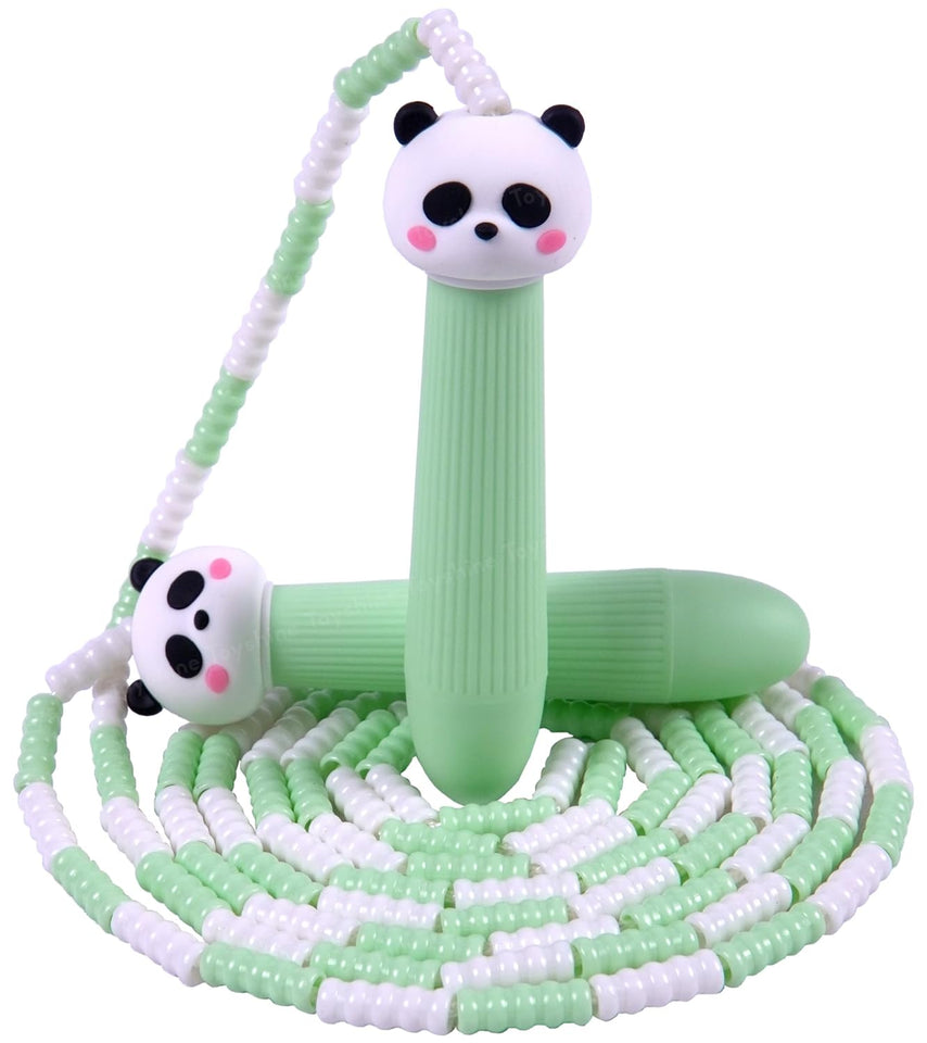 Toyshine Adjustable Length Tangle-Free Segment PVC Soft Beaded 2.6M Fitness Jump Rope for Outdoor Fun Activity Exercise kids Fitness - Green Panda