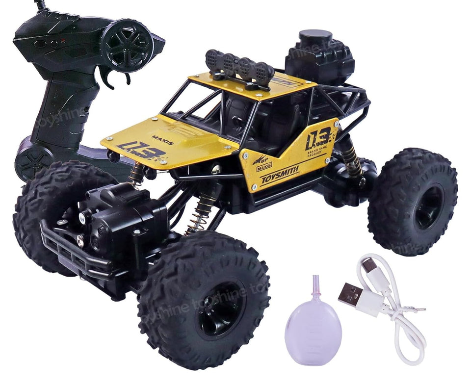 Toyshine 1:12 Scale 27Mhz Smoke Rock Crawler Monster RC Truck with Booster Spray Function All Terrain Stunt Racing Car Rechargeable Indoor Outdoor Toy Car - Golden