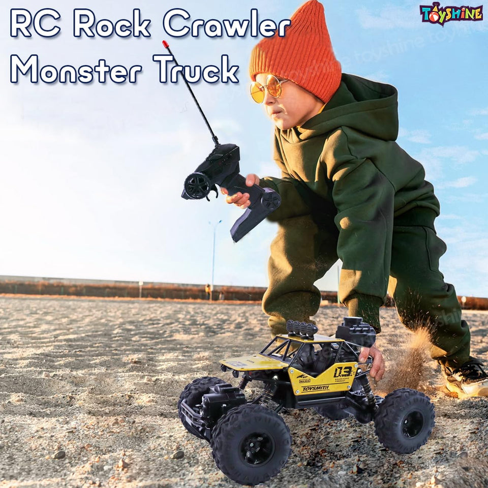 Toyshine 1:12 Scale 27Mhz Smoke Rock Crawler Monster RC Truck with Booster Spray Function All Terrain Stunt Racing Car Rechargeable Indoor Outdoor Toy Car - Golden