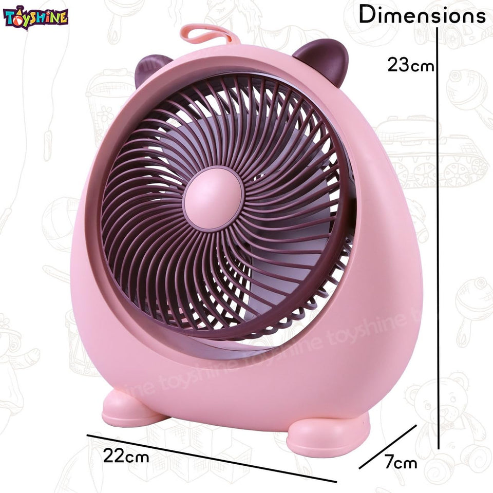 Toyshine Cool Cat Design Portable 3 Speeds Mode Rechargeable Strong Airflow Table Fan for Travel/Office/Desktop Kids Girls indoor Outdoor use - Pink