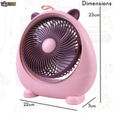 Toyshine Cool Cat Design Portable 3 Speeds Mode Rechargeable Strong Airflow Table Fan for Travel/Office/Desktop Kids Girls indoor Outdoor use - Pink
