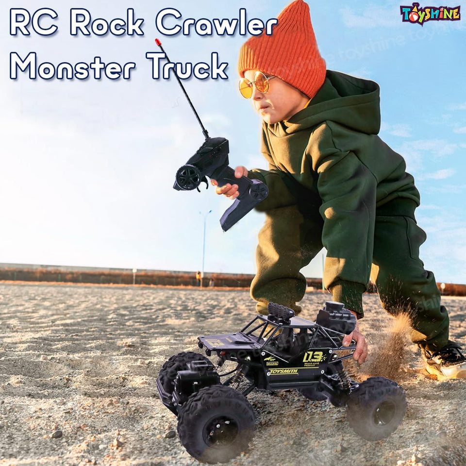 Toyshine 1:12 Scale 27Mhz Smoke Rock Crawler Monster RC Truck with Booster Spray Function All Terrain Stunt Racing Car Rechargeable Indoor Outdoor Toy Car - Black