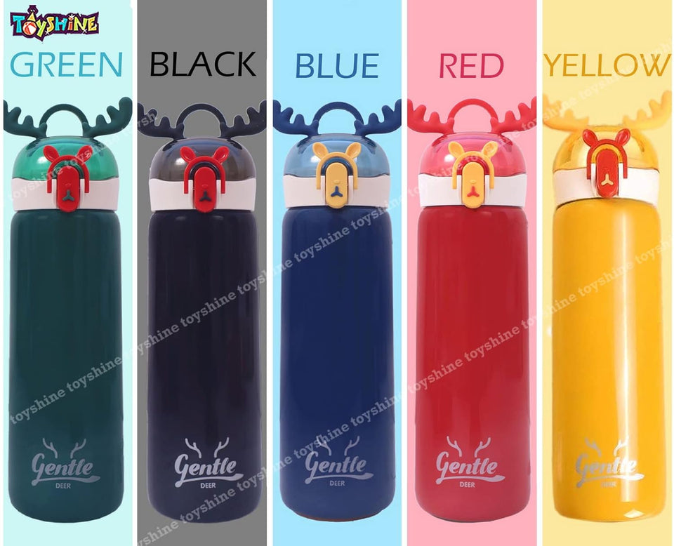 Toyshine Dear Shape Edition Insulated SUS 304 Kids Water Bottle Spill Valve Silicone Handle, Pop Button, BPA Free for Kids School, Children's Drinkware - 440 ML - Yellow