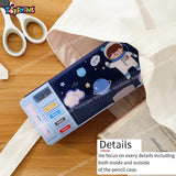 Toyshine Multi Compartment Button Operated Space Pencil Box, With Pen Stand In-Built, Push Button Enabled Storages And Sharpener For Kids - Blue - Plastic