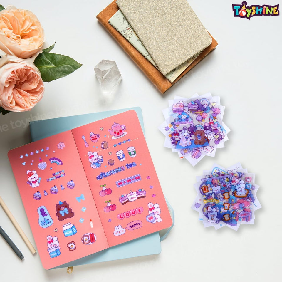 Toyshine 2000 Pcs Waterproof Vinyl Transparent Stickers, Washi Kawaii Fun Stickers for Water Bottle Laptop Scrapbook Journaling, 200 Sheets Stickers Boxed Gift Gifts for Kids Teens Girls Boys - C