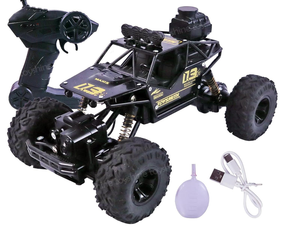 Toyshine 1:12 Scale 27Mhz Smoke Rock Crawler Monster RC Truck with Booster Spray Function All Terrain Stunt Racing Car Rechargeable Indoor Outdoor Toy Car - Black