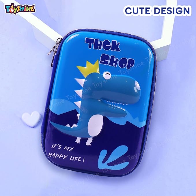 Toyshine Blue Mauve Dinosaur Hardtop Pencil Case with Compartments - Kids Large Capacity School Supply Organizer Students Stationery Box - Girls Boys Pen Pouch - B
